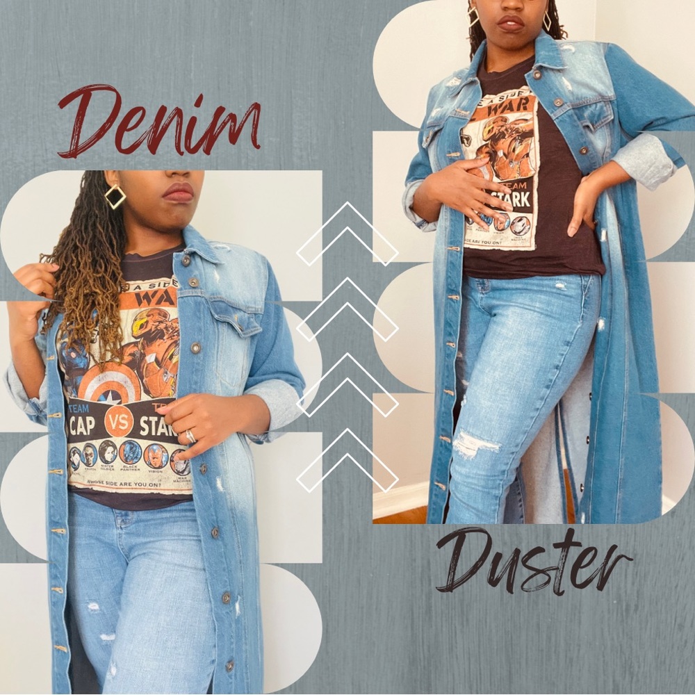 💙 Medium Wash 💙 Distressed Denim Duster